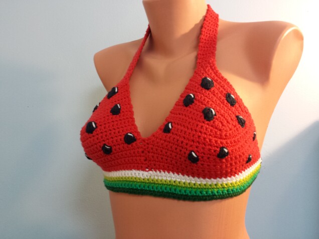 Detailed image 3 of watermelon halter bikini top