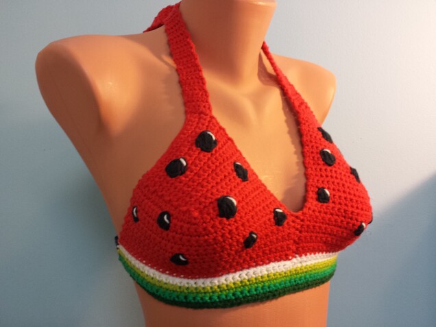 Detailed image 1 of watermelon halter bikini top