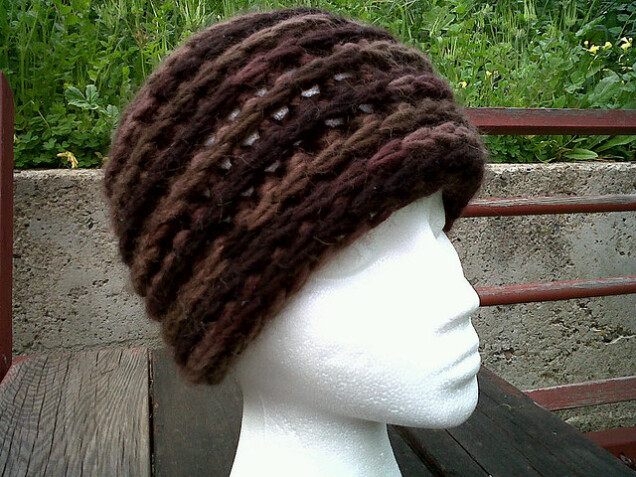 Detailed image 1 of brown variegated beanie hat
