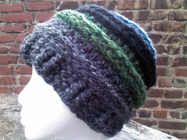 Detailed image 6 of blue, black, green, & gray slouch hat