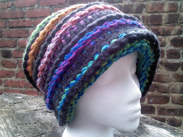 Detailed image 3 of rainbow & gray slouch hat