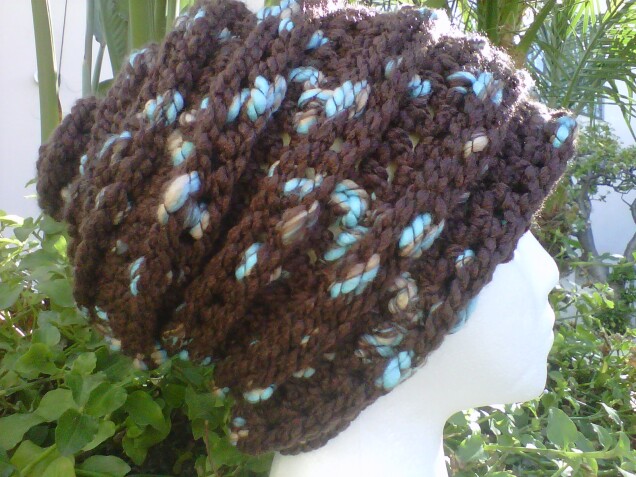 Detailed image 1 of brown with aqua specks slouch hat