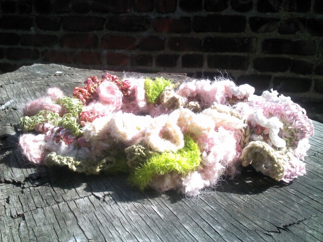 Detailed image 3 of specialty yarn ruffle infinity scarf