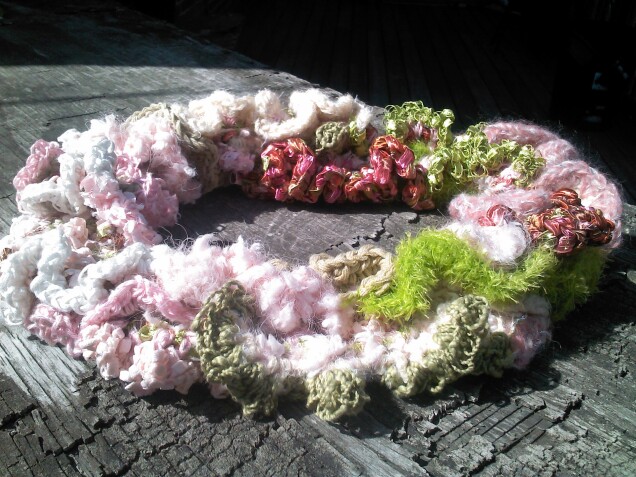 Detailed image 6 of specialty yarn ruffle infinity scarf