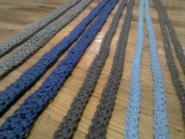 Detailed image 2 of woven gray & blue crisscross infinity scarf