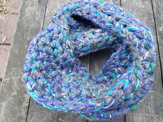 Detailed image 5 of metallic blue infinity scarf