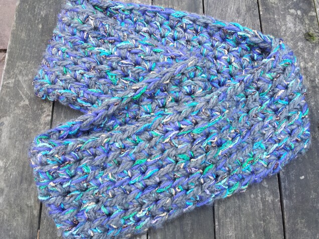 Detailed image 6 of metallic blue infinity scarf