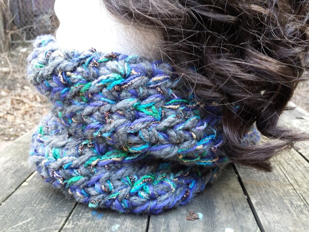 Detailed image 3 of metallic blue infinity scarf