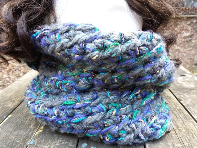 Detailed image 2 of metallic blue infinity scarf