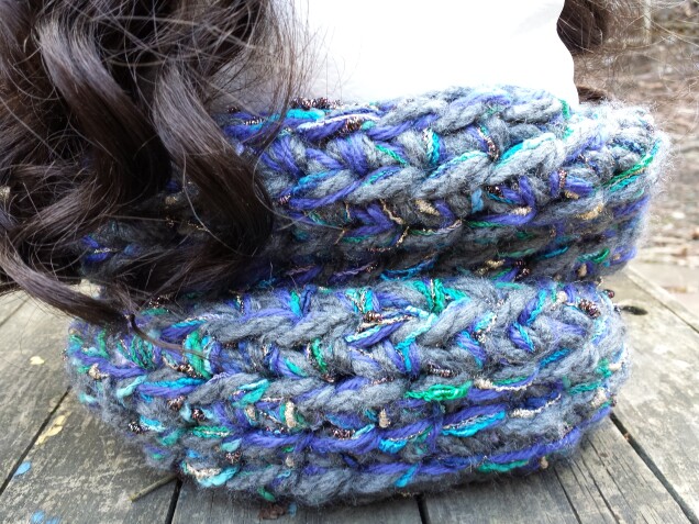 Detailed image 1 of metallic blue infinity scarf