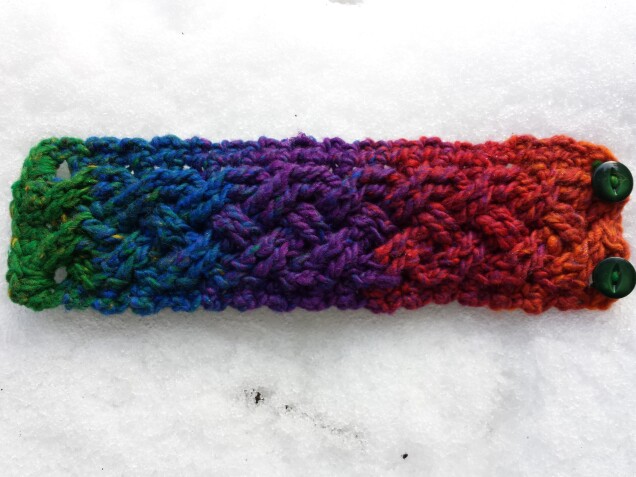 Detailed image 1 of cabled rainbow cuff bracelet
