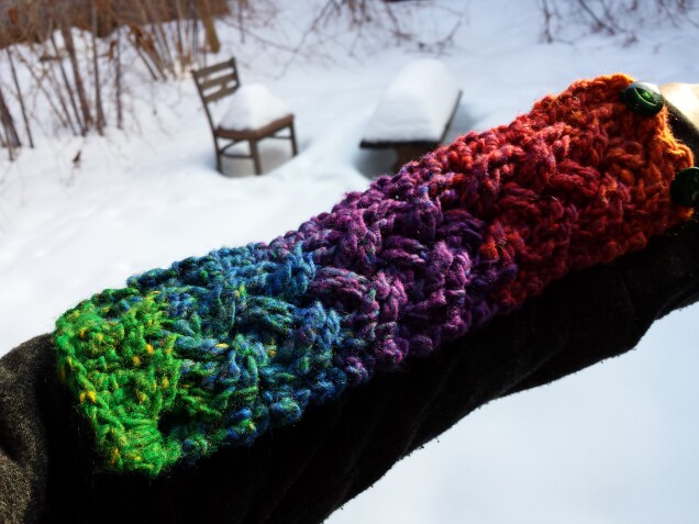 Detailed image 2 of cabled rainbow cuff bracelet