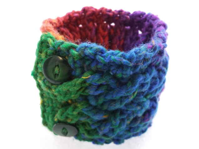Detailed image 6 of cabled rainbow cuff bracelet