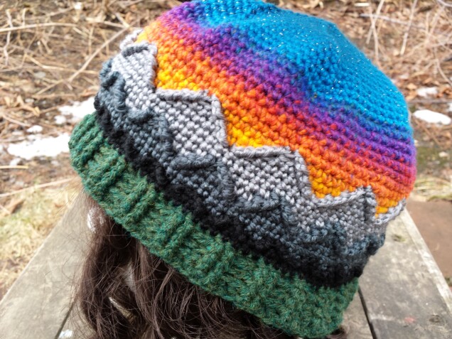 Detailed image 2 of mountain sunset hat