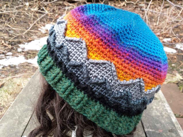 Detailed image 3 of mountain sunset hat