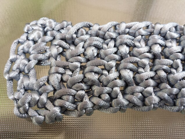 Detailed image 3 of metallic satin cord gray cuff bracelet