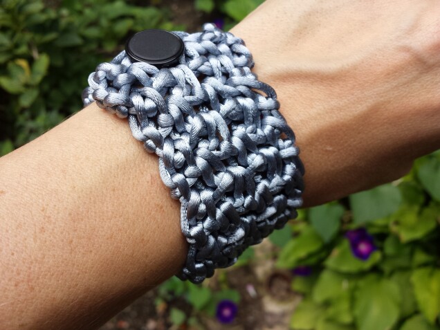 Detailed image 4 of metallic satin cord gray cuff bracelet