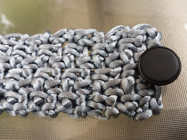 Detailed image 1 of metallic satin cord gray cuff bracelet