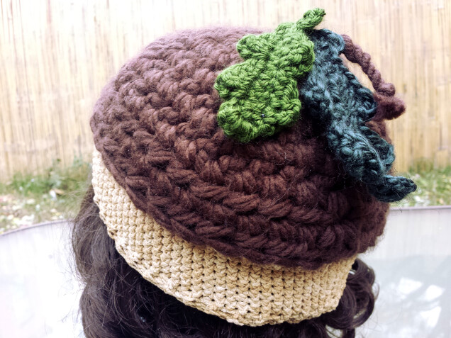 Detailed image 1 of forest pixie elf acorn hat