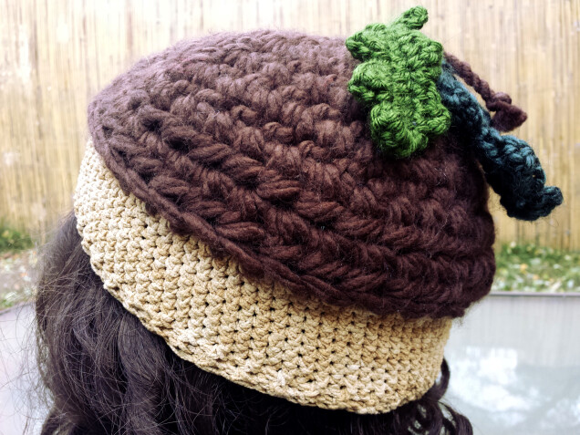 Detailed image 2 of forest pixie elf acorn hat