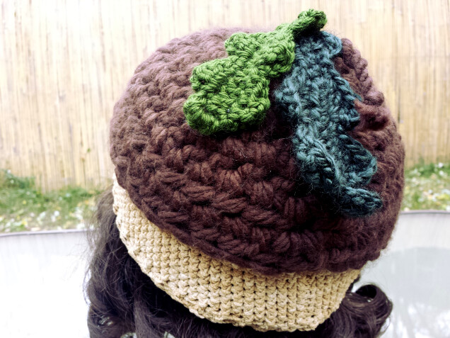Detailed image 3 of forest pixie elf acorn hat