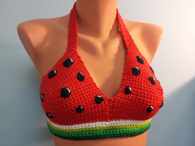 Detailed image 2 of watermelon halter bikini top