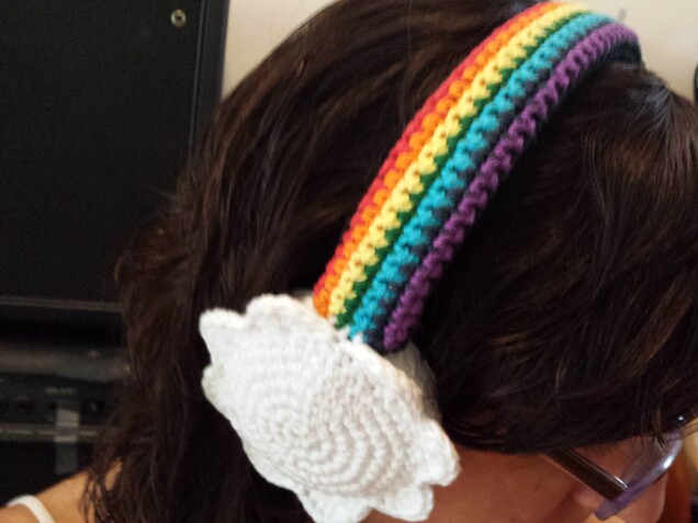 Detailed image 1 of rainbow with clouds headphones cover