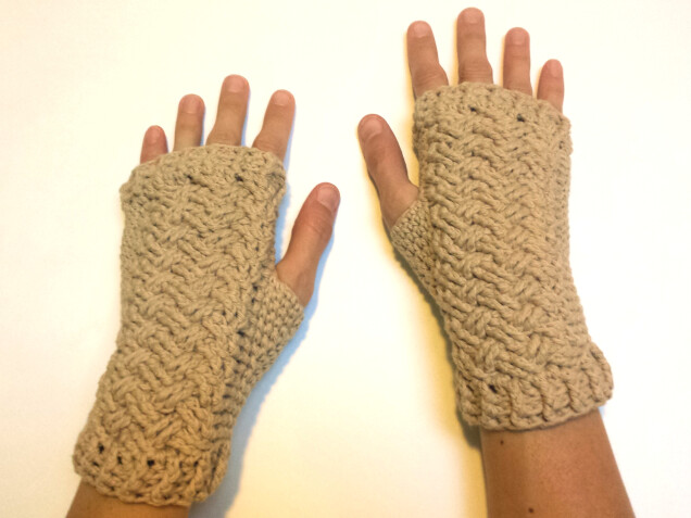 Detailed image 1 of braided woven cables fingerless armwarmer gloves