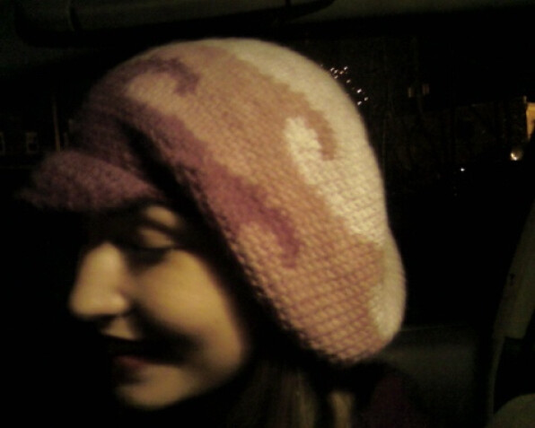 Detailed image 2 of pink waves tam hat with visor