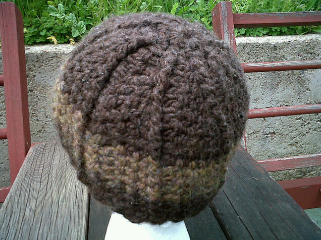 Detailed image 2 of brown stripe beanie hat