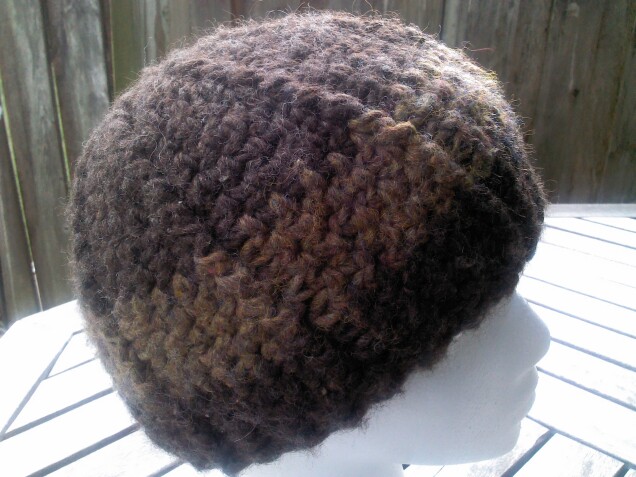 Detailed image 3 of brown stripe beanie hat