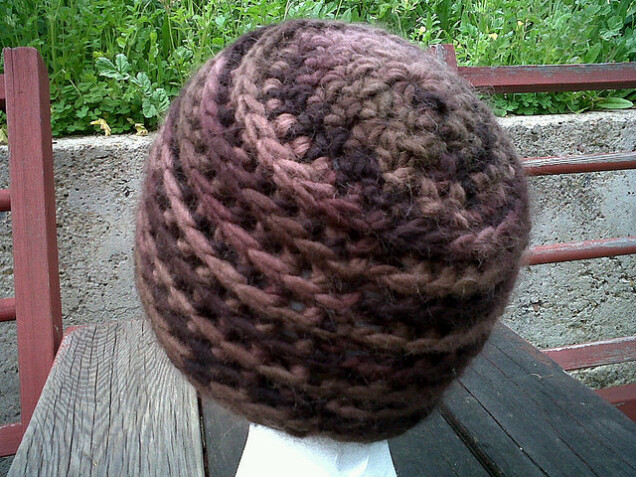 Detailed image 2 of brown variegated beanie hat