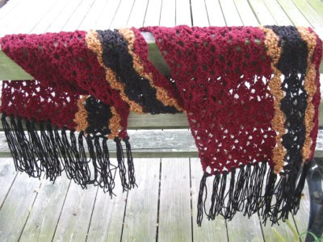 Detailed image 1 of maroon & black wide stripe fancy scarf