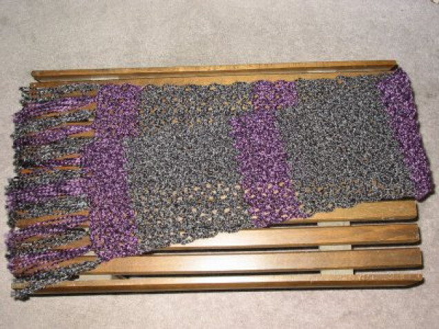 Detailed image 1 of purple & gray stripe scarf