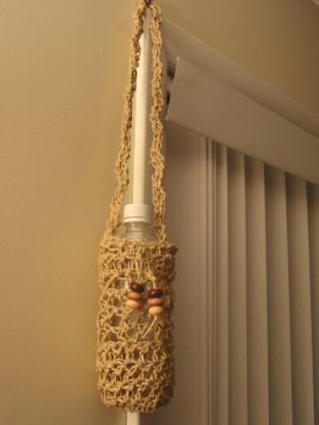 Detailed image 1 of hemp with wood beads water bottle holder