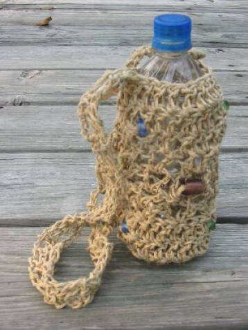 Detailed image 1 of hemp with glass beads water bottle holder