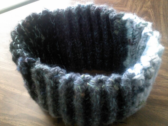 Detailed image 3 of black, gray, & white cowl infinity scarf