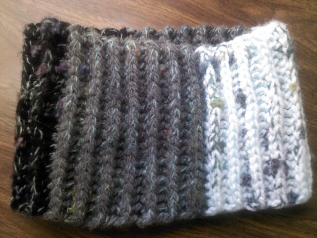 Detailed image 2 of black, gray, & white cowl infinity scarf