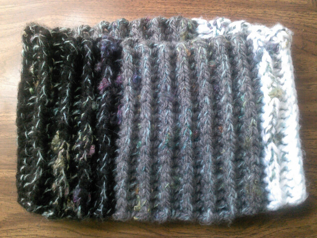 Detailed image 1 of black, gray, & white cowl infinity scarf