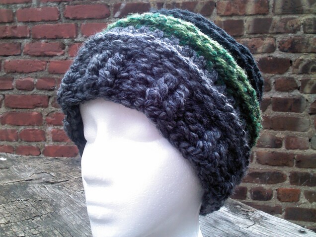 Detailed image 7 of blue, black, green, & gray slouch hat