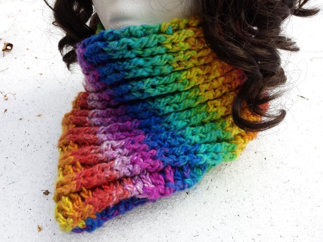 Detailed image 3 of rainbow ribbed scarflette neckwarmer