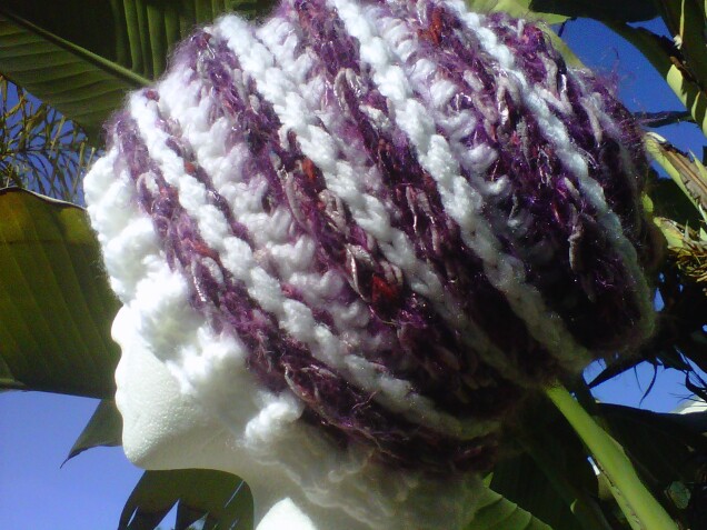 Detailed image 1 of purple & white slouch hat