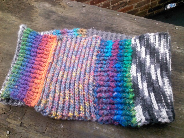 Detailed image 6 of rainbow & gray infinity cowl scarf