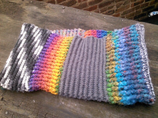 Detailed image 5 of rainbow & gray infinity cowl scarf