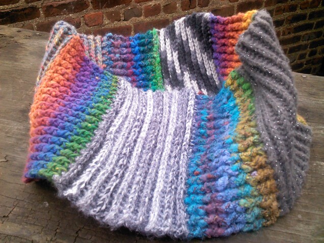 Detailed image 3 of rainbow & gray infinity cowl scarf