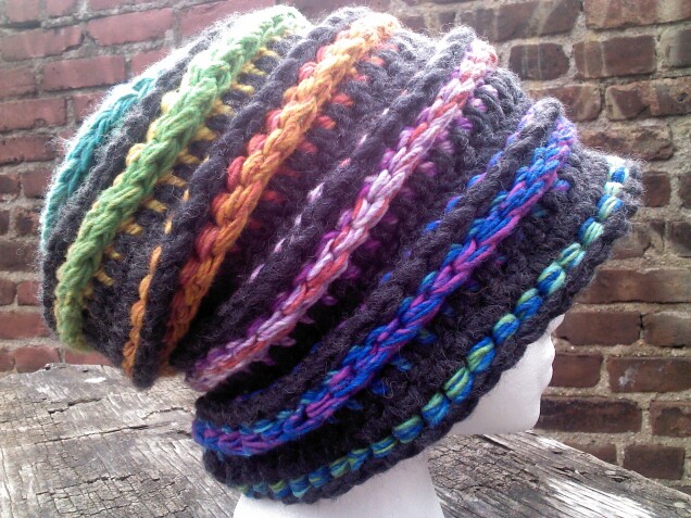 Detailed image 2 of rainbow & gray slouch hat