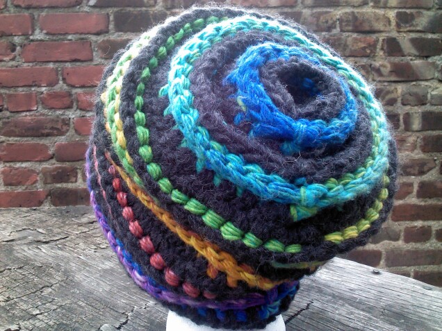 Detailed image 6 of rainbow & gray slouch hat