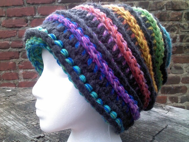 Detailed image 5 of rainbow & gray slouch hat