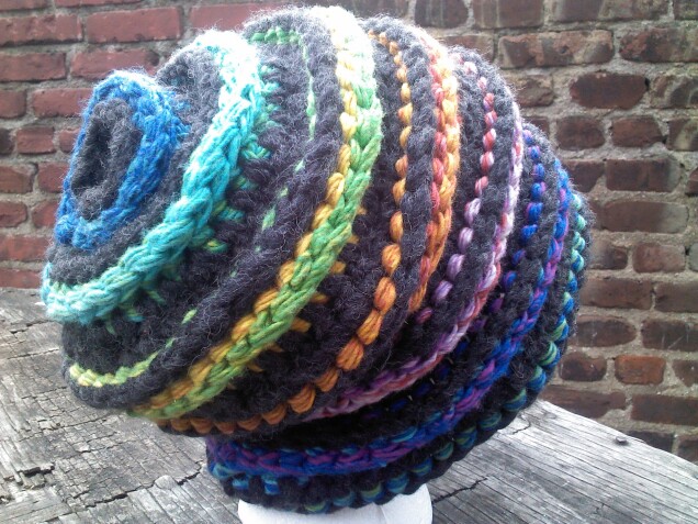 Detailed image 1 of rainbow & gray slouch hat