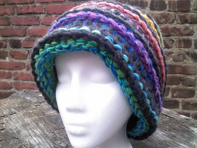 Detailed image 4 of rainbow & gray slouch hat